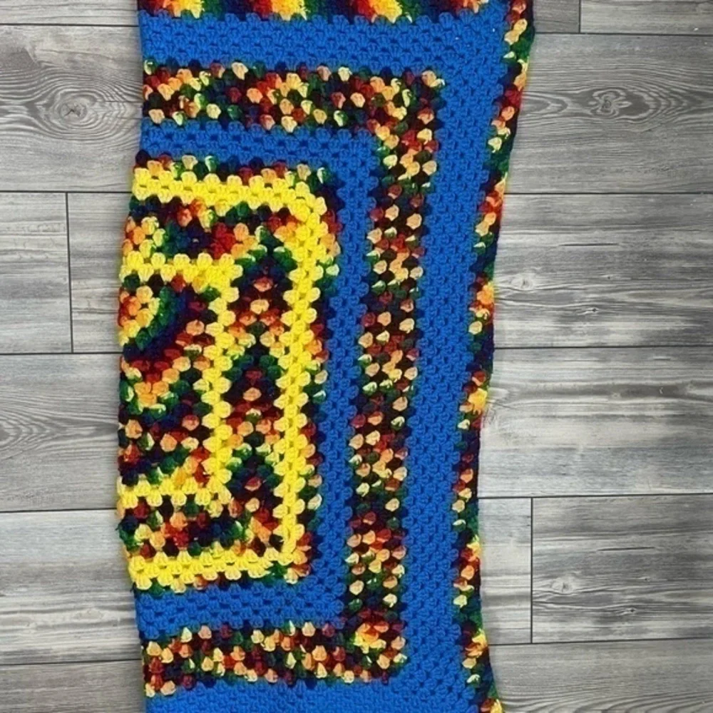 Handmade Granny Square Crocheted Blanket Baby Blanket Rainbow Pattern 35 x 37.5”